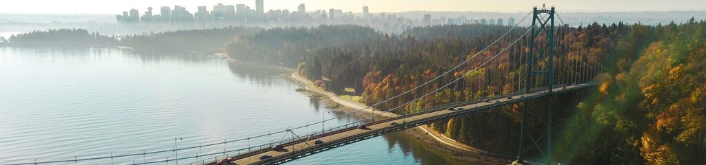 Panoramic shot of Vancouvers Iron Workers Memorial Bridge
