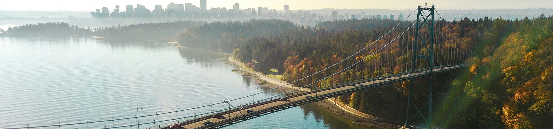 Panoramic shot of Vancouvers Iron Workers Memorial Bridge
