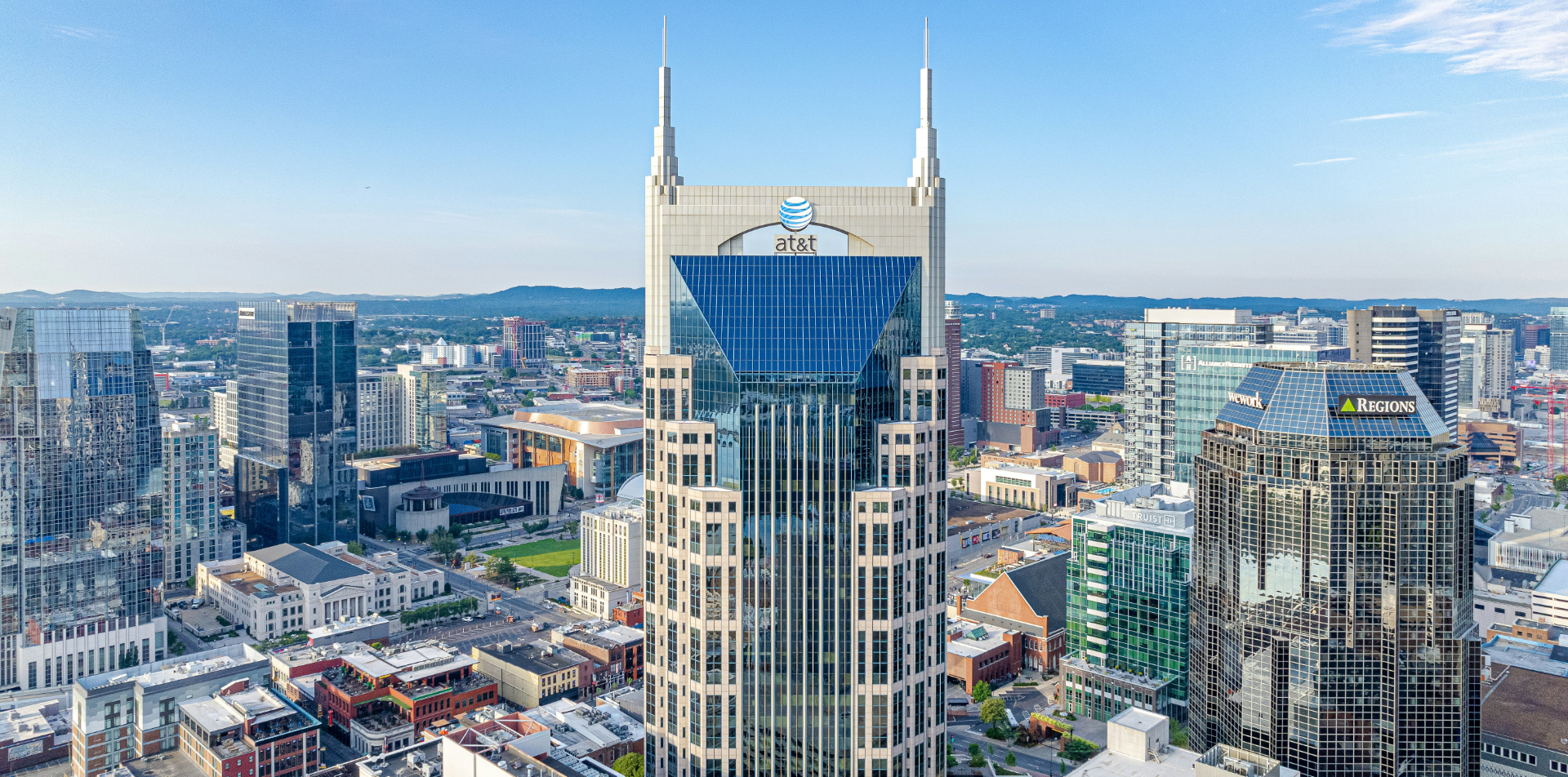 Nashville skyline against blue sky